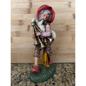 Rare Vintage Fontanini Italian Nativity‎ Figure - 8" Old Man w/ Flute
